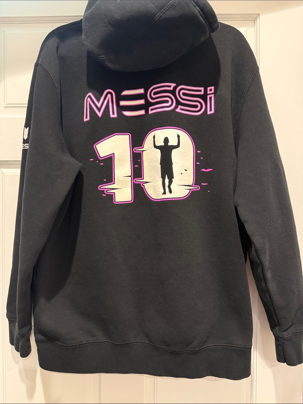 Messi 10 Hard Rock Black Hoodie with Pink Accents Men’s Large